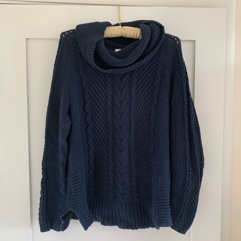 CAbi Cowl Neck Sweater Cable Knit
